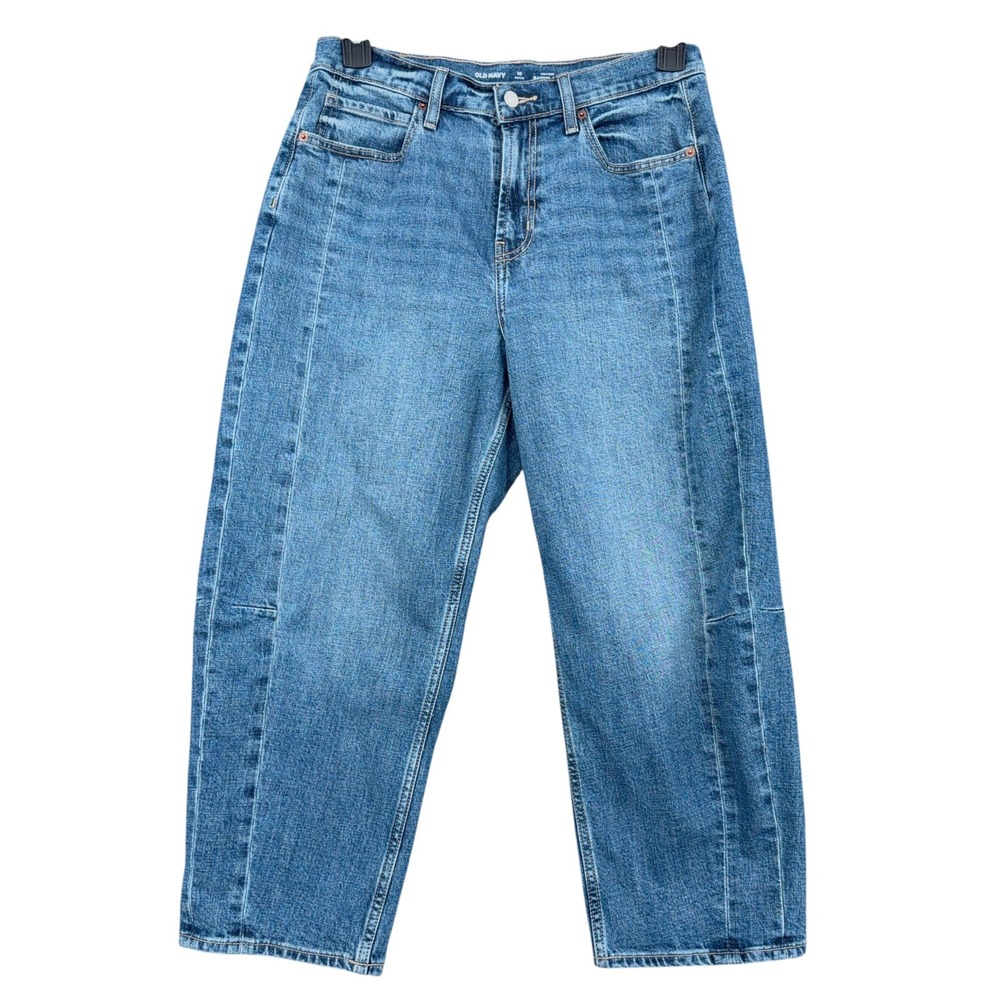 Old Navy High-Rise Barrel Leg Jeans Womens 10 Petite Cotton Spandex Blue